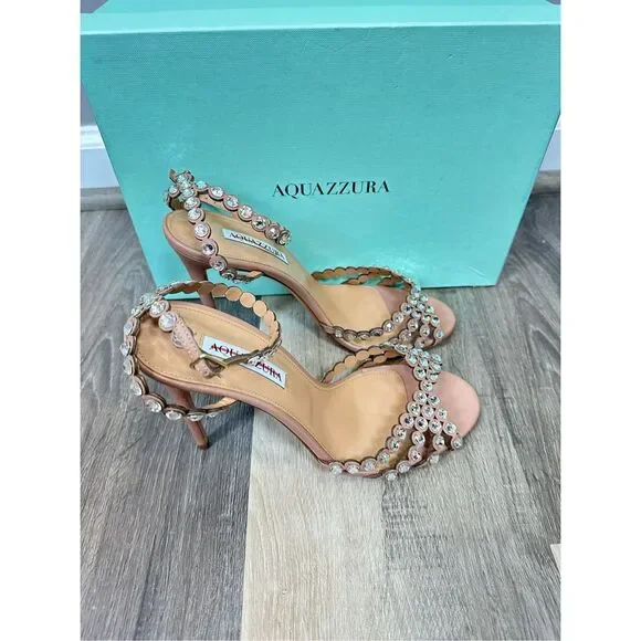 Aquazzura Tequila Crystal-Embellished Leather Sandals in Powder Pink EU40 $1525 - Picture 11 of 15